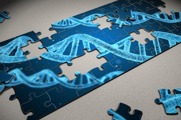 Puzzle with DNA graphic