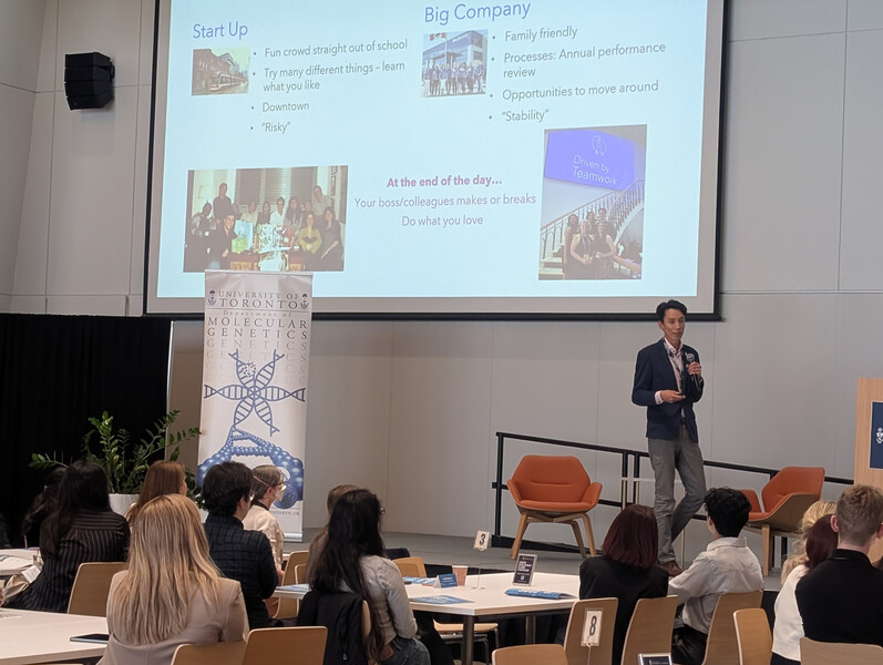 Dr. Aaron Cheung shares his journey from fruit fly research to industry leadership as a keynote speaker at the 2025 Career Development Symposium.