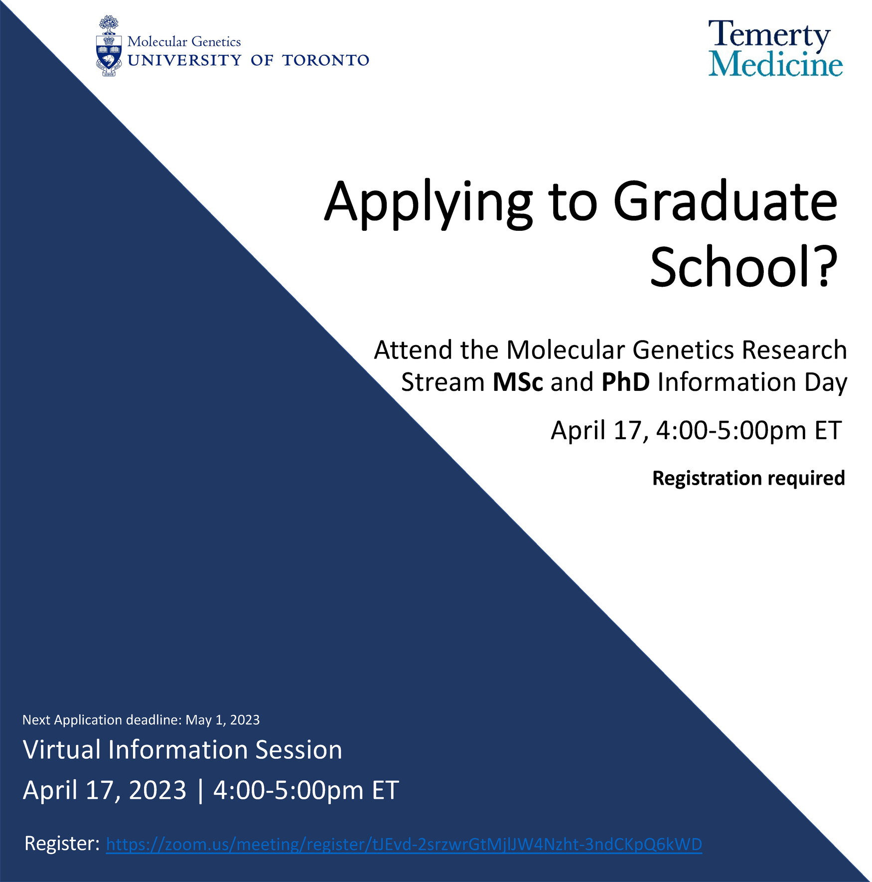 Grad school poster that shows blue and white graphics