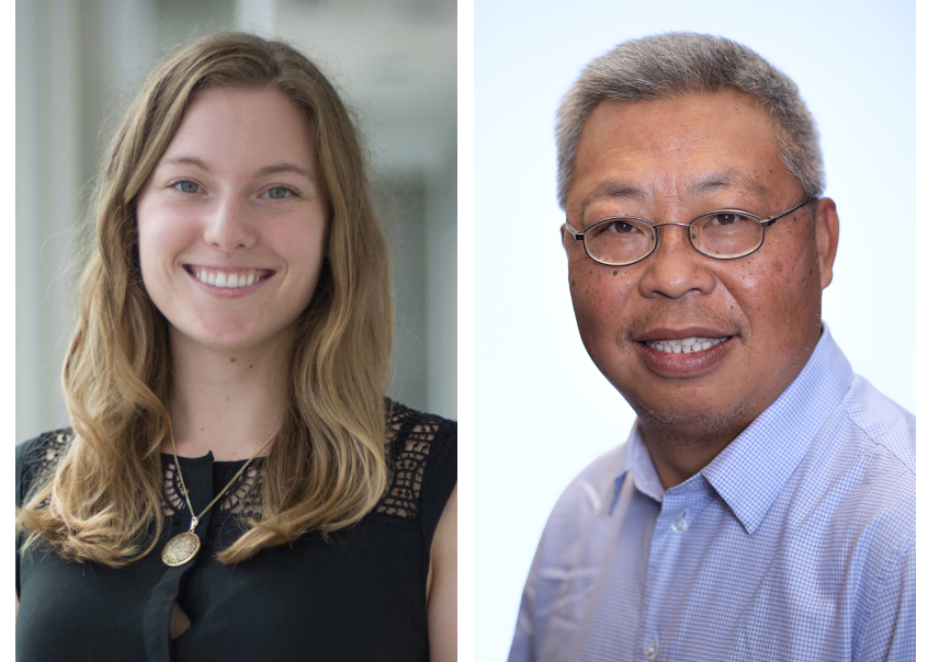 Jacqueline smiling at the camera alongside professor Jin Liu